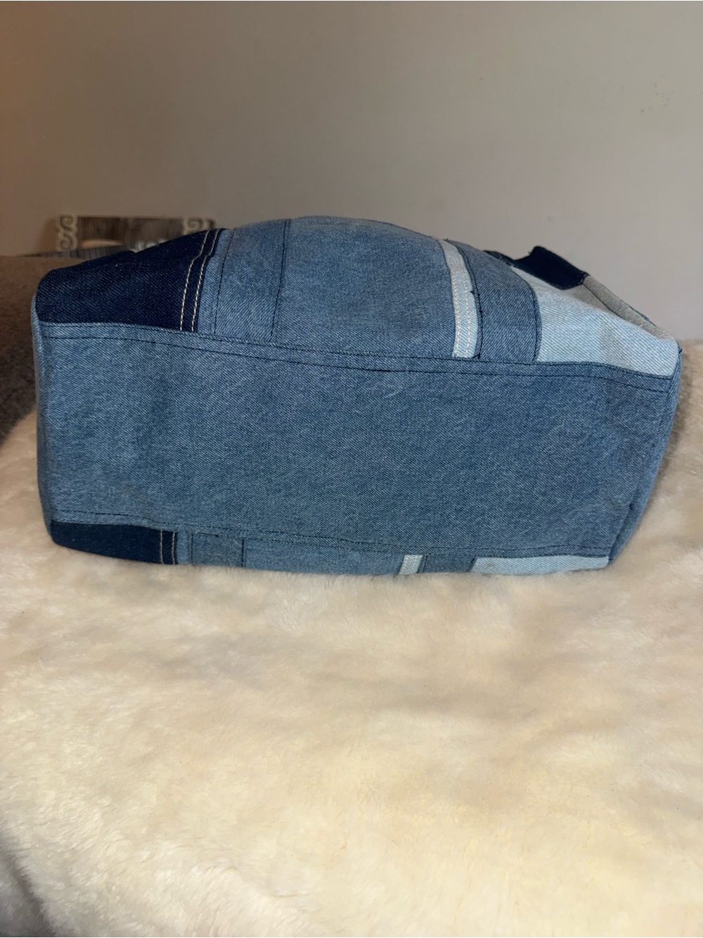 C&C California Blue Denim Patchwork Tote with Leather Logo - Picture 6 of 8